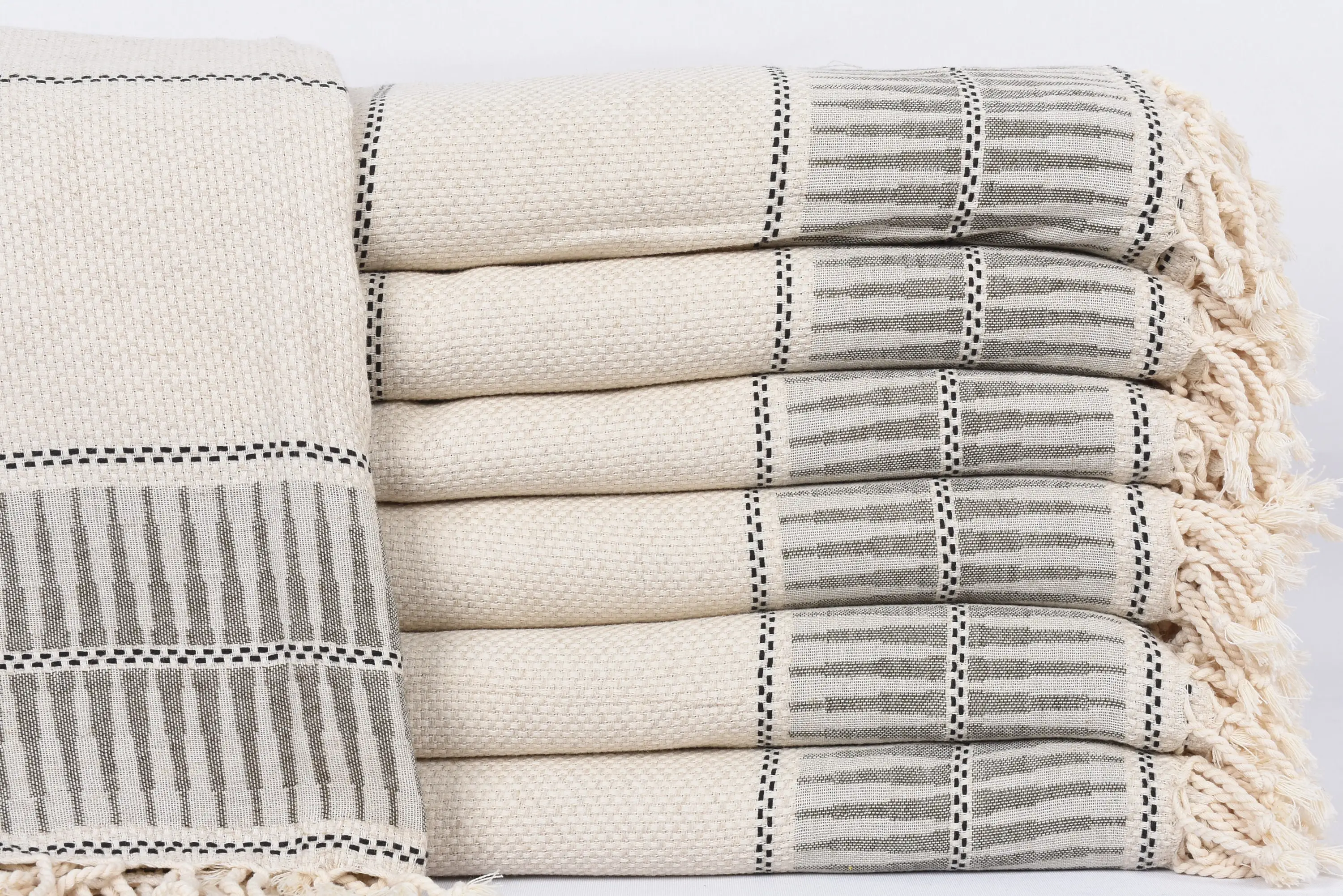 Gifts For Him Khaki Green Striped Blanket, Bedspread, 103x95 Inches - 1