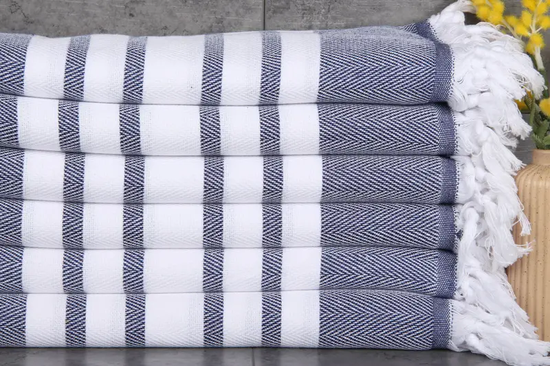 Embroidered Navy Chevron Beach Towel, Organic Cotton, 36x67 Inches