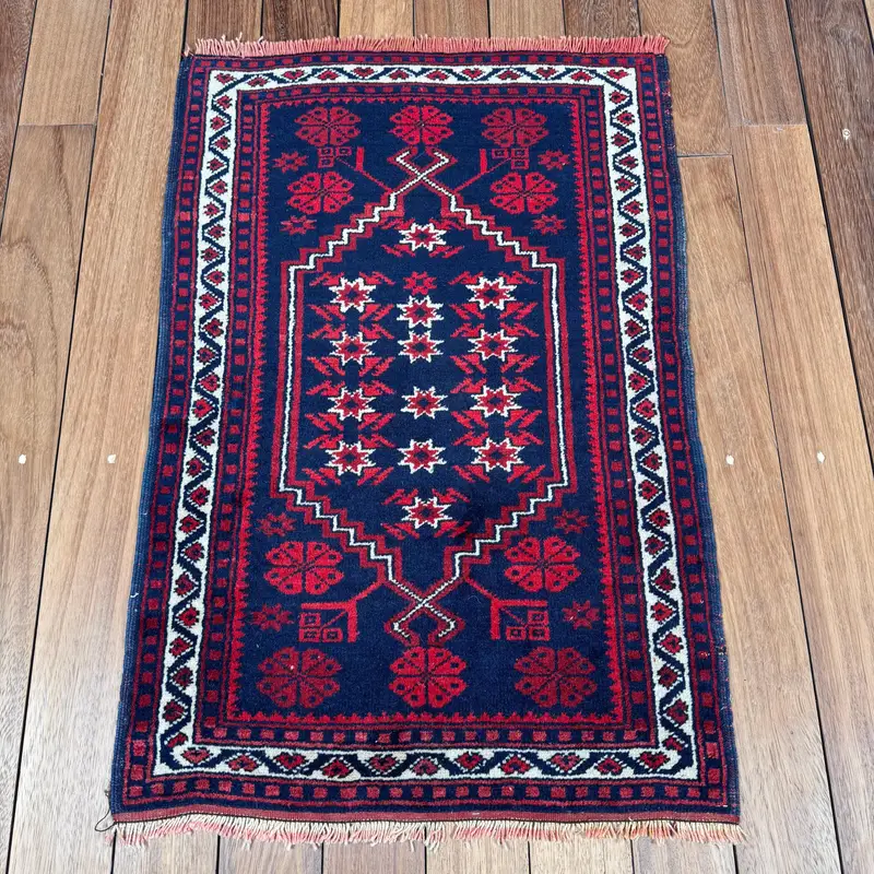 1.8x2.7 ft Vintage Rug, Turkish Small Rug, Blue Ikat Wool Rug - 1