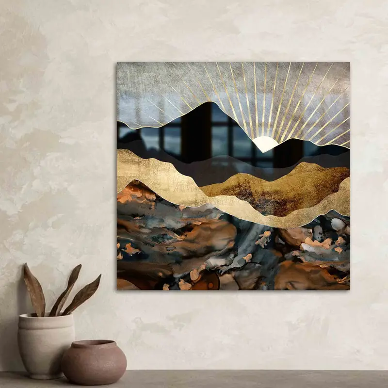 Golden Sunshine Baskılı Cam: Zarif Doğa Peyzaj Tasarımı