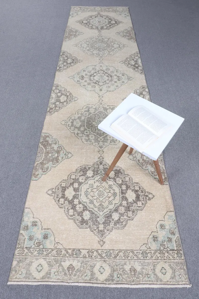 Handmade Beige & Green Rug, 0.3x11.5 ft Patchwork