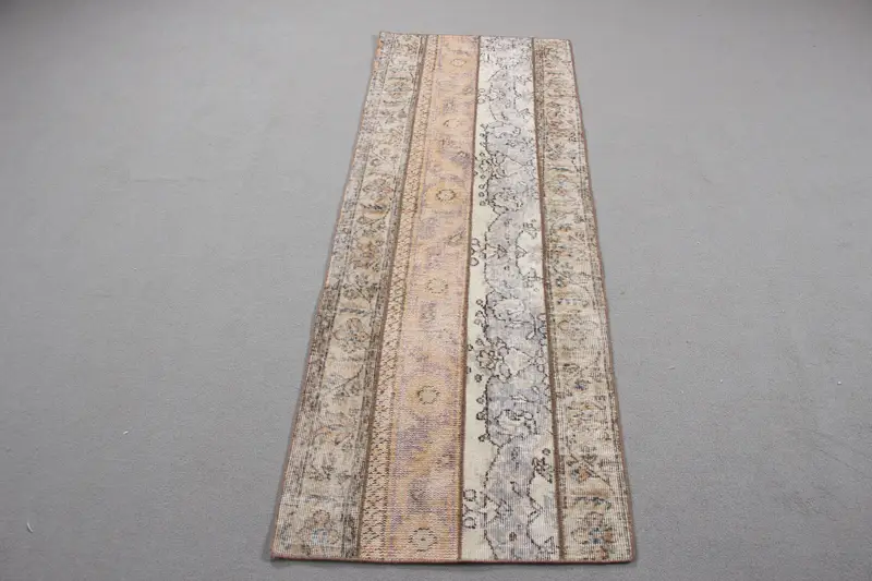 Turkish Vintage Rug 2.2x5.9 ft, Brown Oushak Camouflage Rug - 1