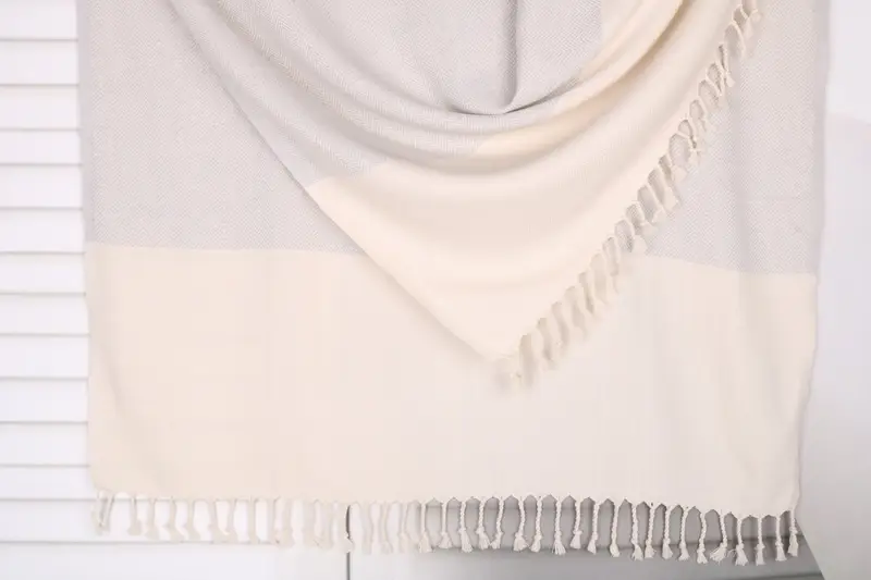 Monogram Beach Towel Turkish Cotton Light Gray, 36x71 Inches