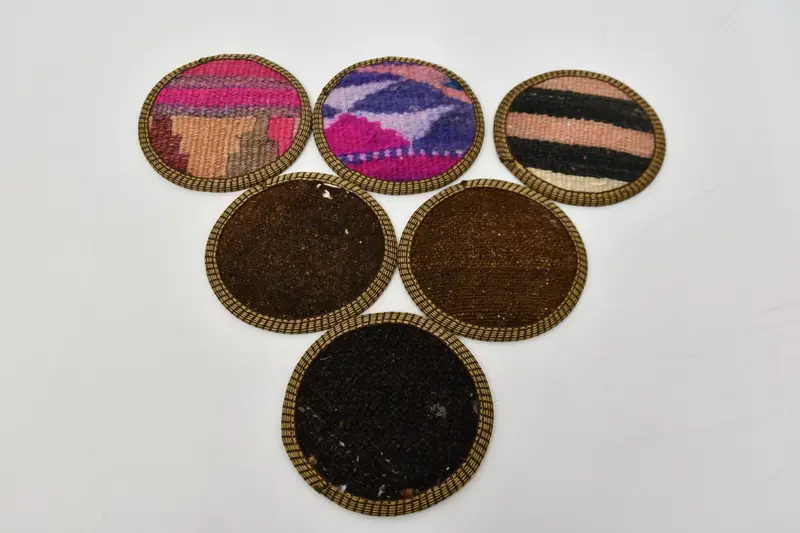 Posavasos redondos bohemios, juego de posavasos marrones y rosas