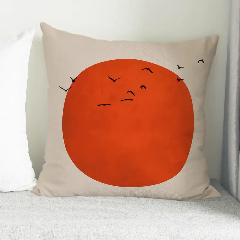 Minimal Turuncu Kuş Baskılı Yastık: Boho Soyut Ev Dekorasyonu