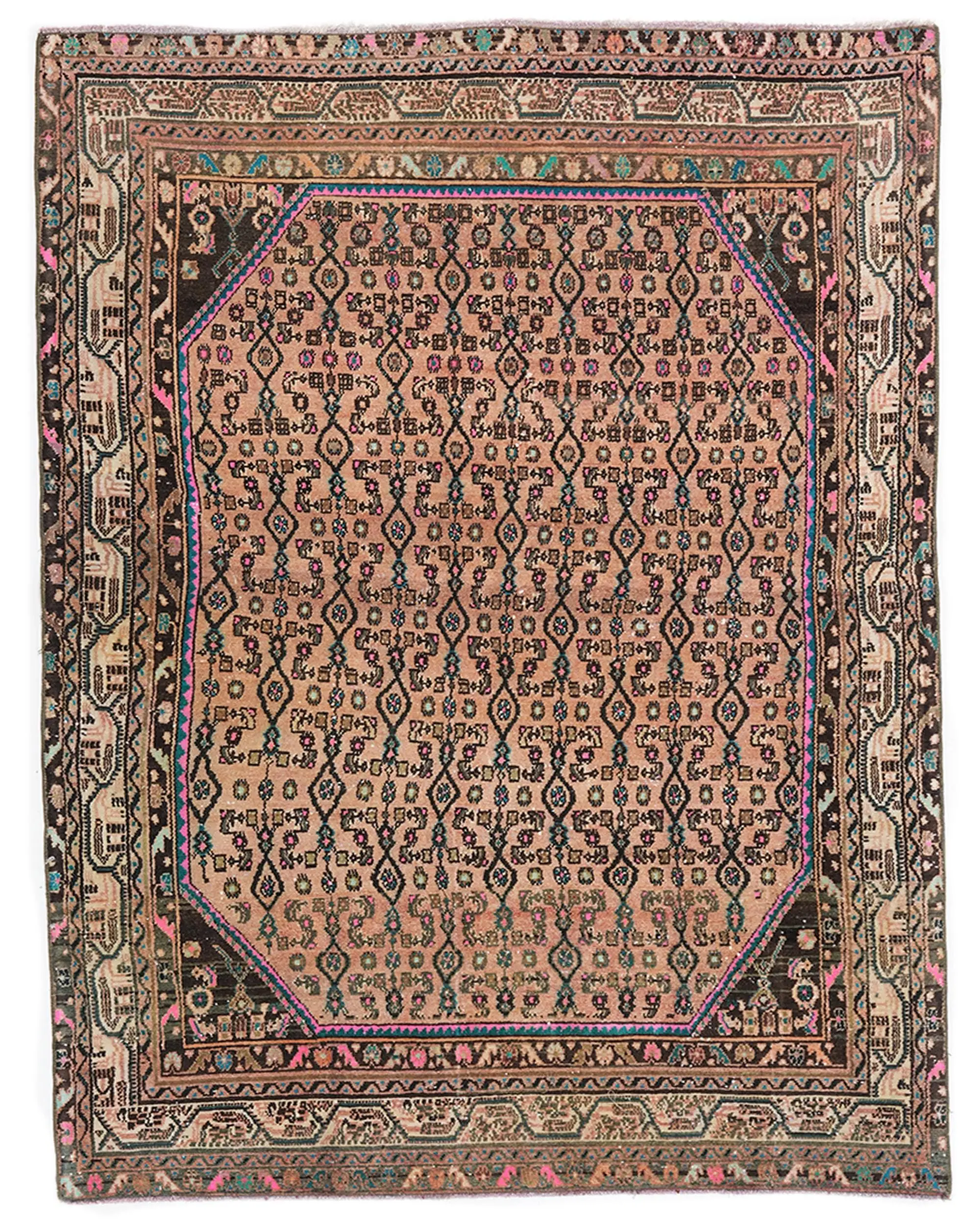 4.6x6 ft Turkish Rug, Brown Ombré Vintage Rug Wool - 1