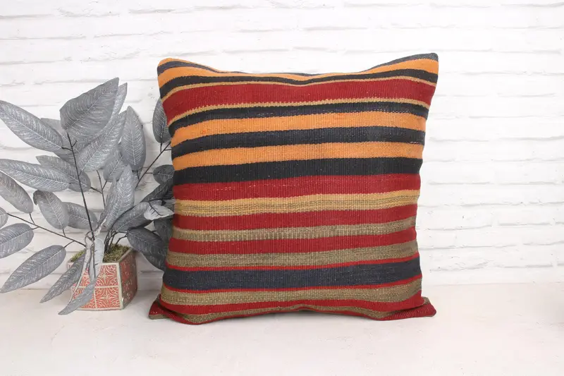 Home Decor Pillow, 24x24 Orange Cushion, Lounge Throw Cushion, Floor Pillow Case, Cushion Cover, Antique Pillows, Vintage Kilim Pillow - 1