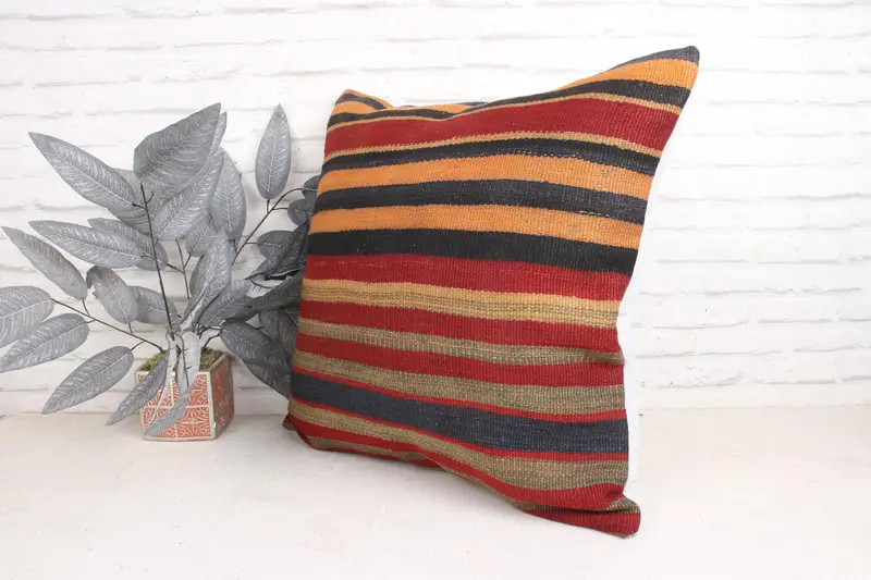 Home Decor Pillow, 24x24 Orange Cushion, Lounge Throw Cushion, Floor Pillow Case, Cushion Cover, Antique Pillows, Vintage Kilim Pillow - 4
