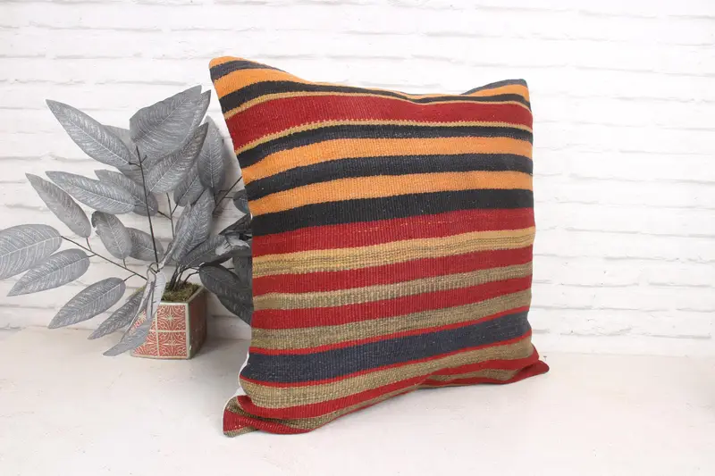Home Decor Pillow, 24x24 Orange Cushion, Lounge Throw Cushion, Floor Pillow Case, Cushion Cover, Antique Pillows, Vintage Kilim Pillow - 3