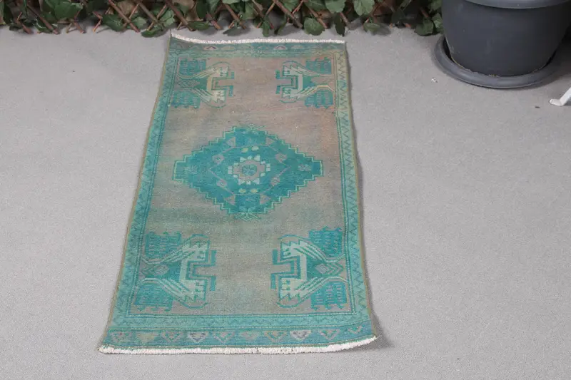1.6x3.7 ft Halı, Eski Türk Halısı, Mavi Oushak Yün Halı - 1