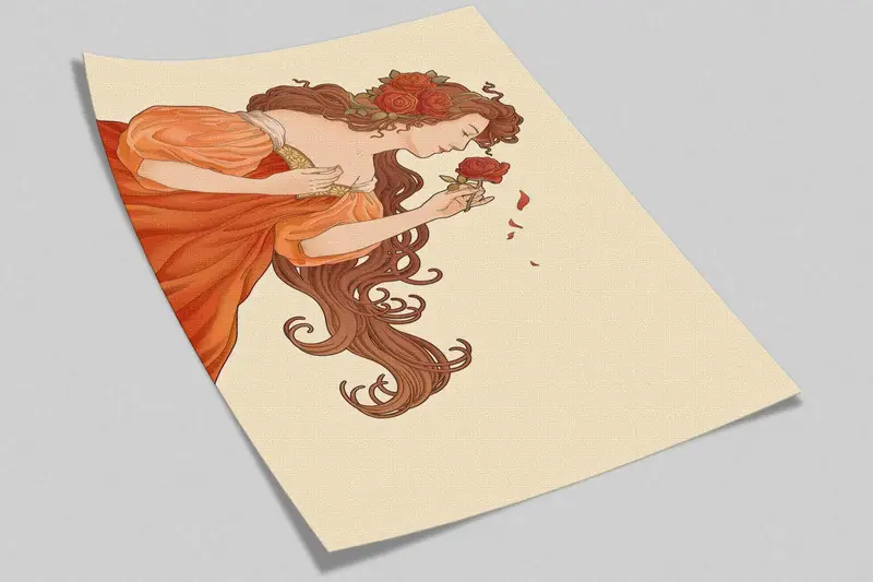 Frauenpapierkunst, Mucha Göttin Rosen Papierhandwerk, Art Deco Tapete, moderne Tapete, Blumenpapierkunst, Wandtattoos Wandgemälde, - 8