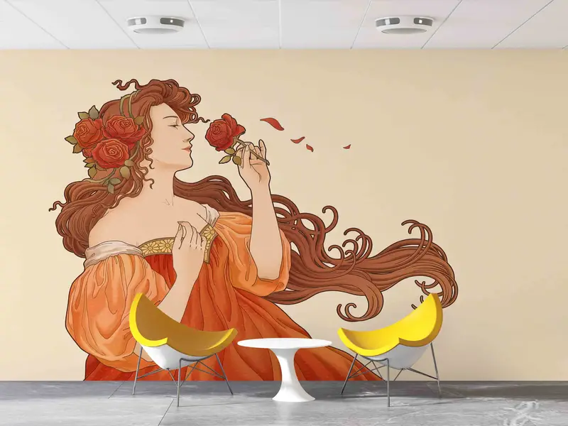 Frauenpapierkunst, Mucha Göttin Rosen Papierhandwerk, Art Deco Tapete, moderne Tapete, Blumenpapierkunst, Wandtattoos Wandgemälde, - 6