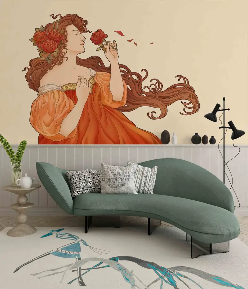 Frauenpapierkunst, Mucha Göttin Rosen Papierhandwerk, Art Deco Tapete, moderne Tapete, Blumenpapierkunst, Wandtattoos Wandgemälde, - 7