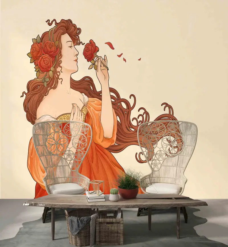 Frauenpapierkunst, Mucha Göttin Rosen Papierhandwerk, Art Deco Tapete, moderne Tapete, Blumenpapierkunst, Wandtattoos Wandgemälde, - 5