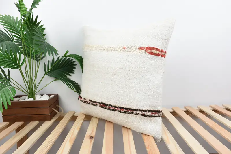 Vintage Pillow, 24x24 White Pillow, Hippie Throw Pillow Case, Boho Pillow, Turkish Kilim Pillow, Cushion Cover, Bohemian Cushion Pillow Sham - 5