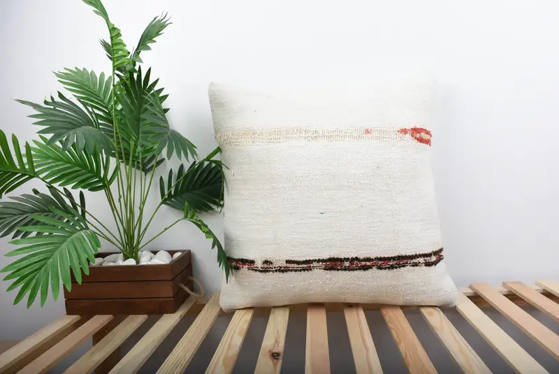 Vintage Pillow, 24x24 White Pillow, Hippie Throw Pillow Case, Boho Pillow, Turkish Kilim Pillow, Cushion Cover, Bohemian Cushion Pillow Sham - 1