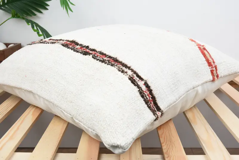 Vintage Pillow, 24x24 White Pillow, Hippie Throw Pillow Case, Boho Pillow, Turkish Kilim Pillow, Cushion Cover, Bohemian Cushion Pillow Sham - 6
