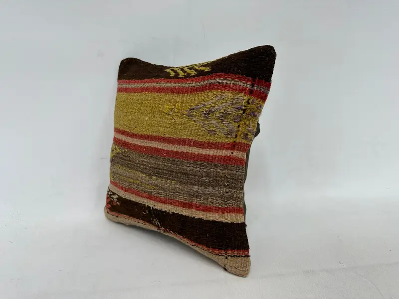 Green & Brown Striped Throw Pillow, 12x12 Inch Handmade Cushion - 4