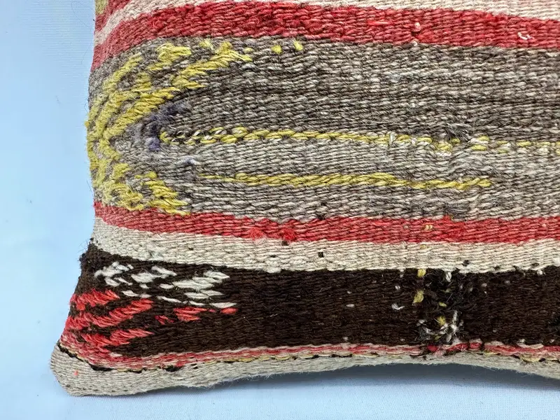 Green & Brown Striped Throw Pillow, 12x12 Inch Handmade Cushion - 2
