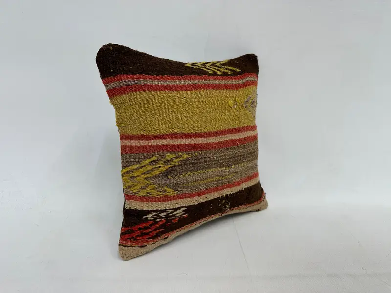 Green & Brown Striped Throw Pillow, 12x12 Inch Handmade Cushion - 3