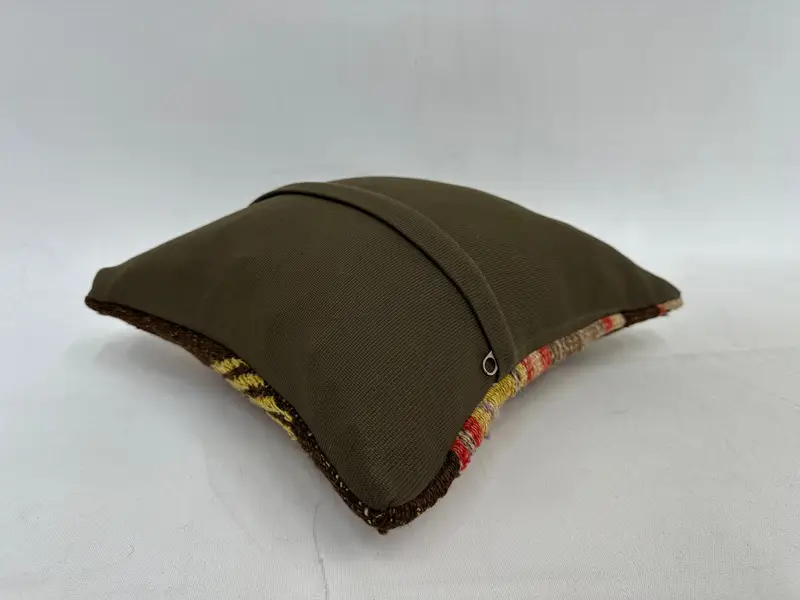 Green & Brown Striped Throw Pillow, 12x12 Inch Handmade Cushion - 7