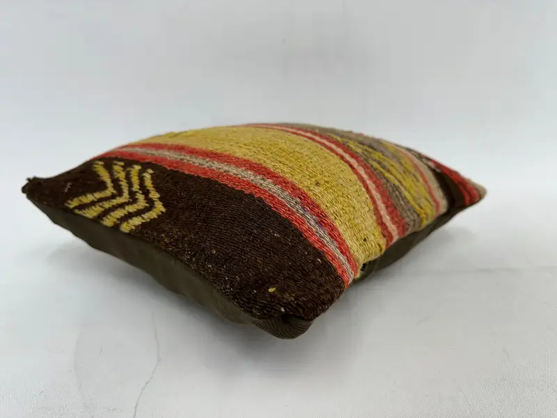 Green & Brown Striped Throw Pillow, 12x12 Inch Handmade Cushion - 6