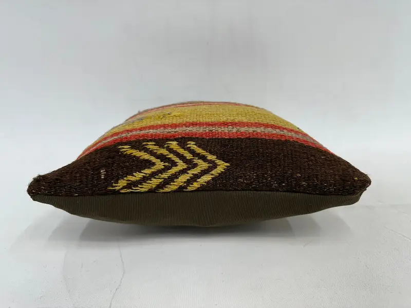Green & Brown Striped Throw Pillow, 12x12 Inch Handmade Cushion - 5