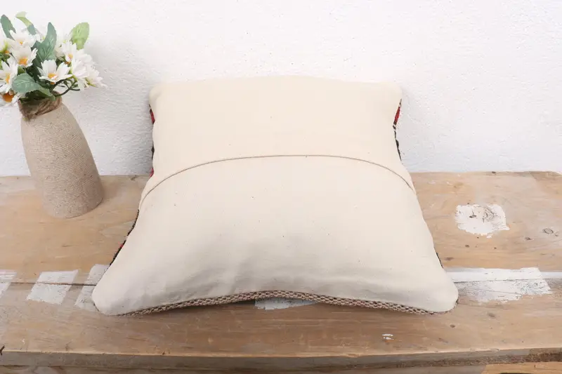 Sofa Bolster Pillow, 12x12 Red Pillow, Yoga Cushion Cover, Antique Pillows, Neutral Pillow Case, Gift Pillow, Kilim Pillow, Pillow - 7