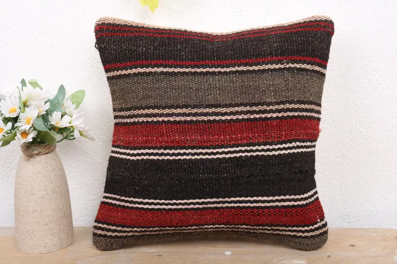 Sofa Bolster Pillow, 12x12 Red Pillow, Yoga Cushion Cover, Antique Pillows, Neutral Pillow Case, Gift Pillow, Kilim Pillow, Pillow - 2