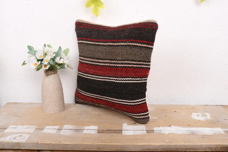 Sofa Bolster Pillow, 12x12 Red Pillow, Yoga Cushion Cover, Antique Pillows, Neutral Pillow Case, Gift Pillow, Kilim Pillow, Pillow - 4