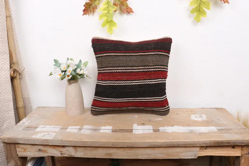 Sofa Bolster Pillow, 12x12 Red Pillow, Yoga Cushion Cover, Antique Pillows, Neutral Pillow Case, Gift Pillow, Kilim Pillow, Pillow - 1