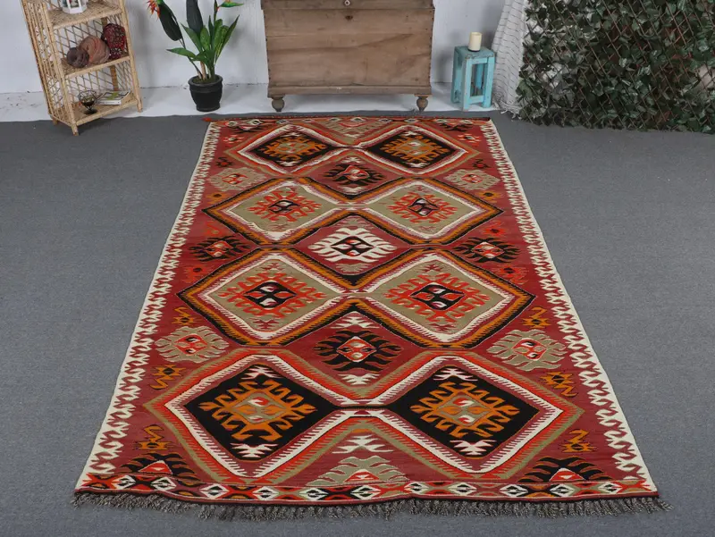 5,8x9 ft Green Ombré Rug, Vibrant Green and Orange