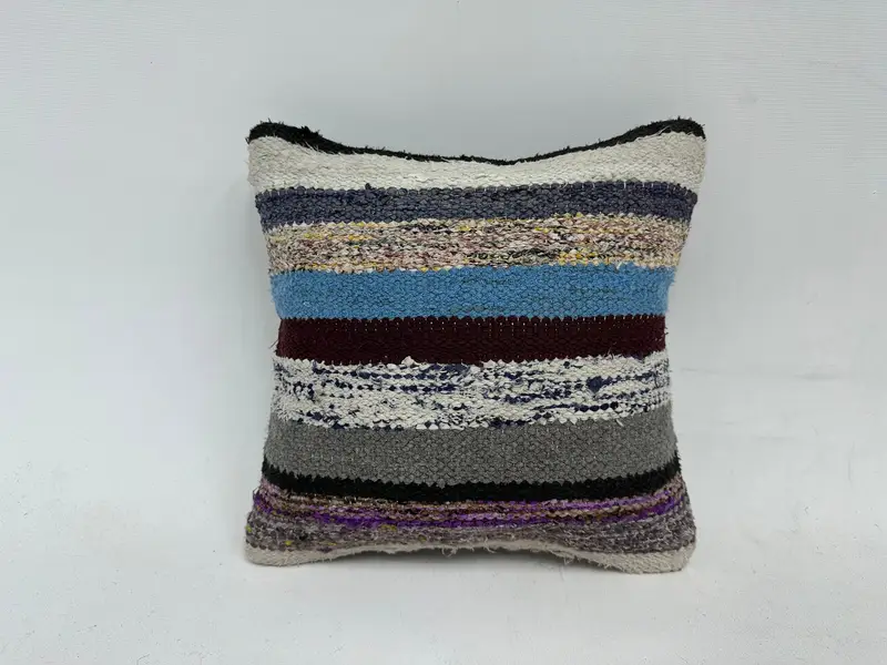 Office Chair Pillow Case, Boho Pillow, 12x12 Blue Pillow Cover, Pillow Case, Antique Pillows, Turkish Pillow, Turkish Bench Pillow Case - 1