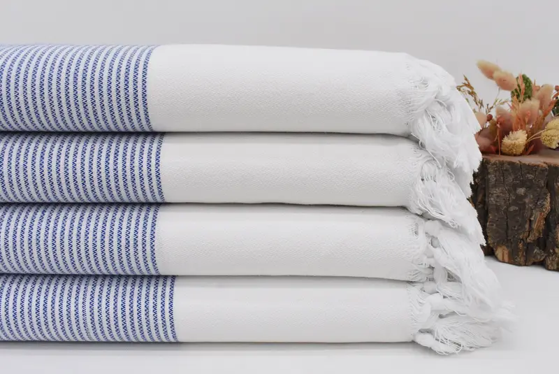 Turkish Beach Towel Personalized Blue Stripes, Organic Cotton, 70x40 Inches