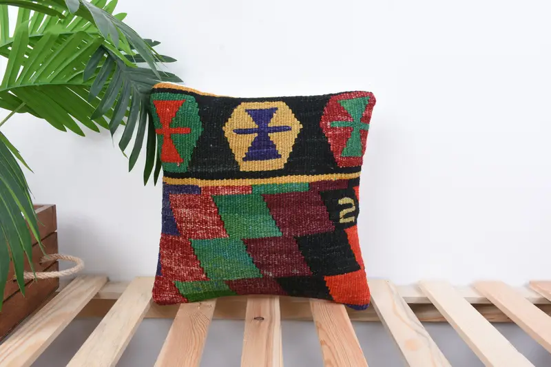 Turkish Pillow, 12x12 Green Cushion Cover, Pillow, Vintage Kilim Throw Pillow, Tapestry Cushion Case, Antique Pillows, Crochet Pattern Pillow - 1