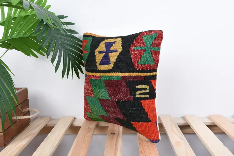 Turkish Pillow, 12x12 Green Cushion Cover, Pillow, Vintage Kilim Throw Pillow, Tapestry Cushion Case, Antique Pillows, Crochet Pattern Pillow - 5