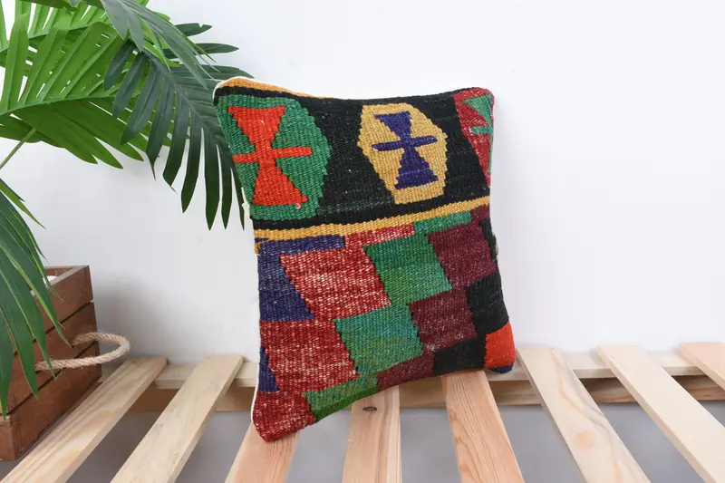 Turkish Pillow, 12x12 Green Cushion Cover, Pillow, Vintage Kilim Throw Pillow, Tapestry Cushion Case, Antique Pillows, Crochet Pattern Pillow - 4