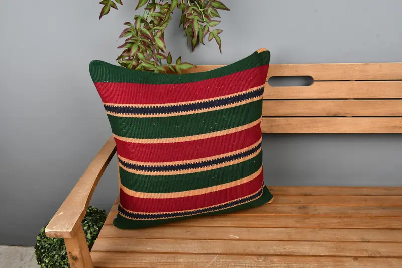 Handmade Throw Pillow Sham, Vintage Pillow, Pillow Sham, Turkish Kilim Pillow, 22x22 Red Cushion Cover, Interior Designer Pillow - 1