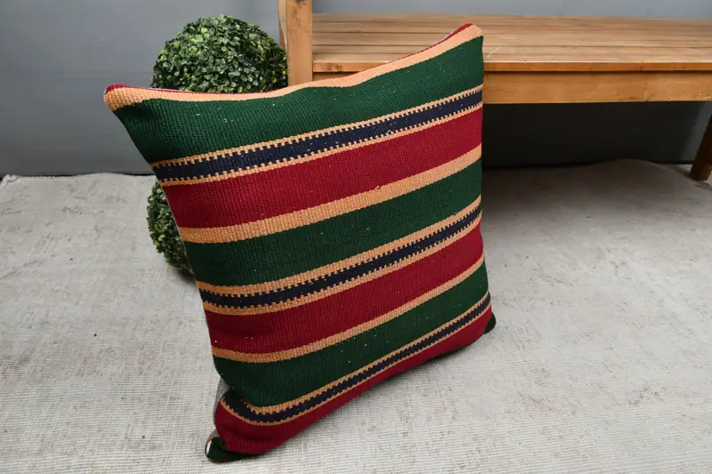 Handmade Throw Pillow Sham, Vintage Pillow, Pillow Sham, Turkish Kilim Pillow, 22x22 Red Cushion Cover, Interior Designer Pillow - 7