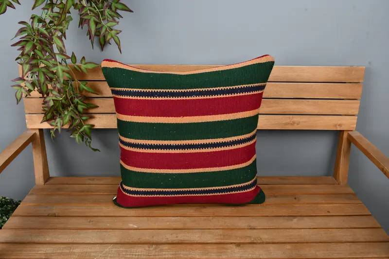 Handmade Throw Pillow Sham, Vintage Pillow, Pillow Sham, Turkish Kilim Pillow, 22x22 Red Cushion Cover, Interior Designer Pillow - 6