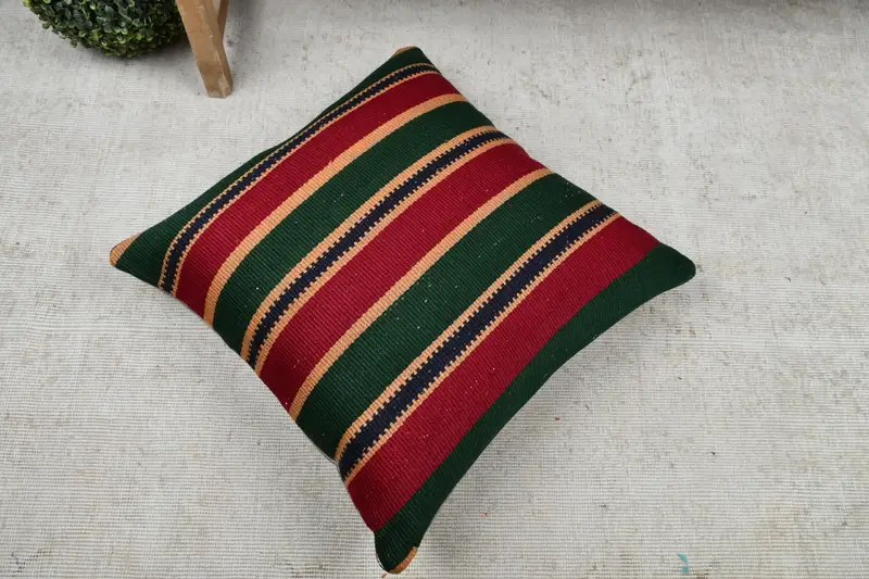 Handmade Throw Pillow Sham, Vintage Pillow, Pillow Sham, Turkish Kilim Pillow, 22x22 Red Cushion Cover, Interior Designer Pillow - 8