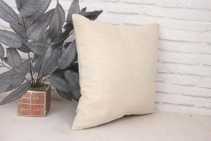 Authentic Pillow, Gift Pillow, Vintage Kilim Throw Pillow, Cushion Case, 18x18 White Pillow Case, Nomadic Pillow Cover, Handmade Kilim Cushion - 3