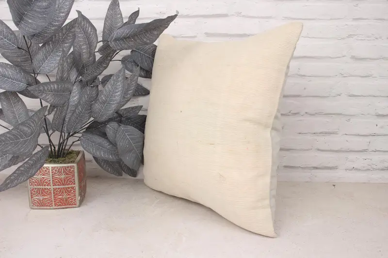 Authentic Pillow, Gift Pillow, Vintage Kilim Throw Pillow, Cushion Case, 18x18 White Pillow Case, Nomadic Pillow Cover, Handmade Kilim Cushion - 4