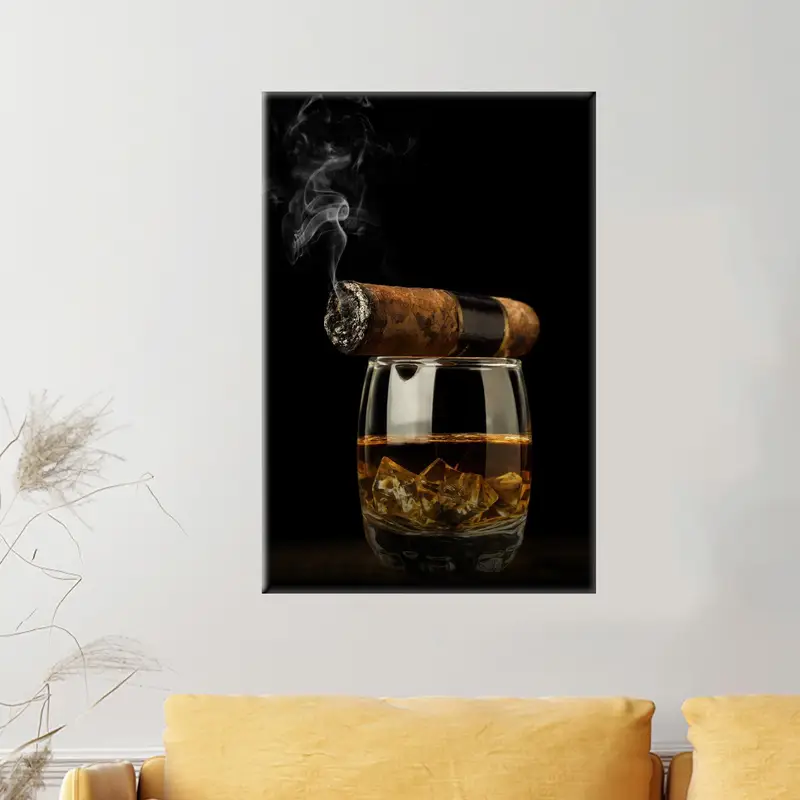 Zarif Kanvas Tablo: Viski, Puro, Man Cave Ambiyansı
