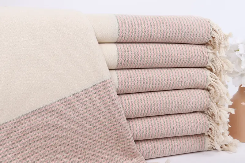 Personalized Gift Box Towel Khaki Green-Coral Stripes, 40x71 Inches