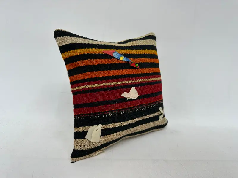 Red & Orange Striped Pillow, Size 14x14 Inches Decorative Pillow - 3