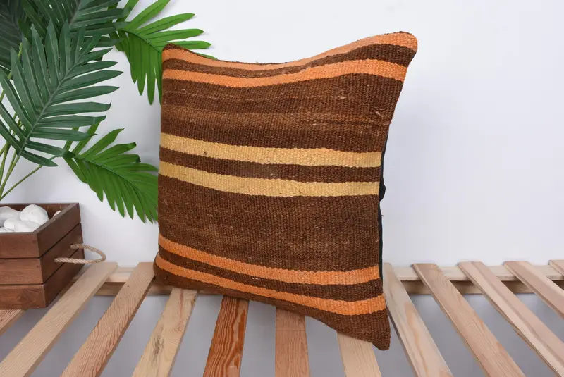 Cushion, Christmas Cushion Case, Boho Pillow, 18x18 Brown Cushion, Comfy Throw Pillow, Turkish Rugs Cushion Case, Kilim Pillow, Home Decor Pillow - 5