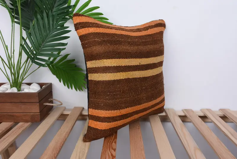 Cushion, Christmas Cushion Case, Boho Pillow, 18x18 Brown Cushion, Comfy Throw Pillow, Turkish Rugs Cushion Case, Kilim Pillow, Home Decor Pillow - 4
