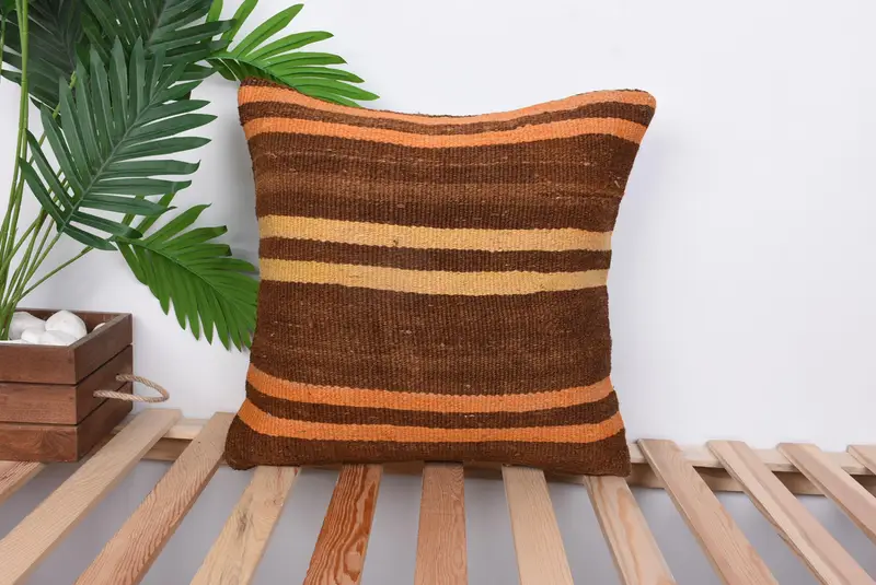 Cushion, Christmas Cushion Case, Boho Pillow, 18x18 Brown Cushion, Comfy Throw Pillow, Turkish Rugs Cushion Case, Kilim Pillow, Home Decor Pillow - 1