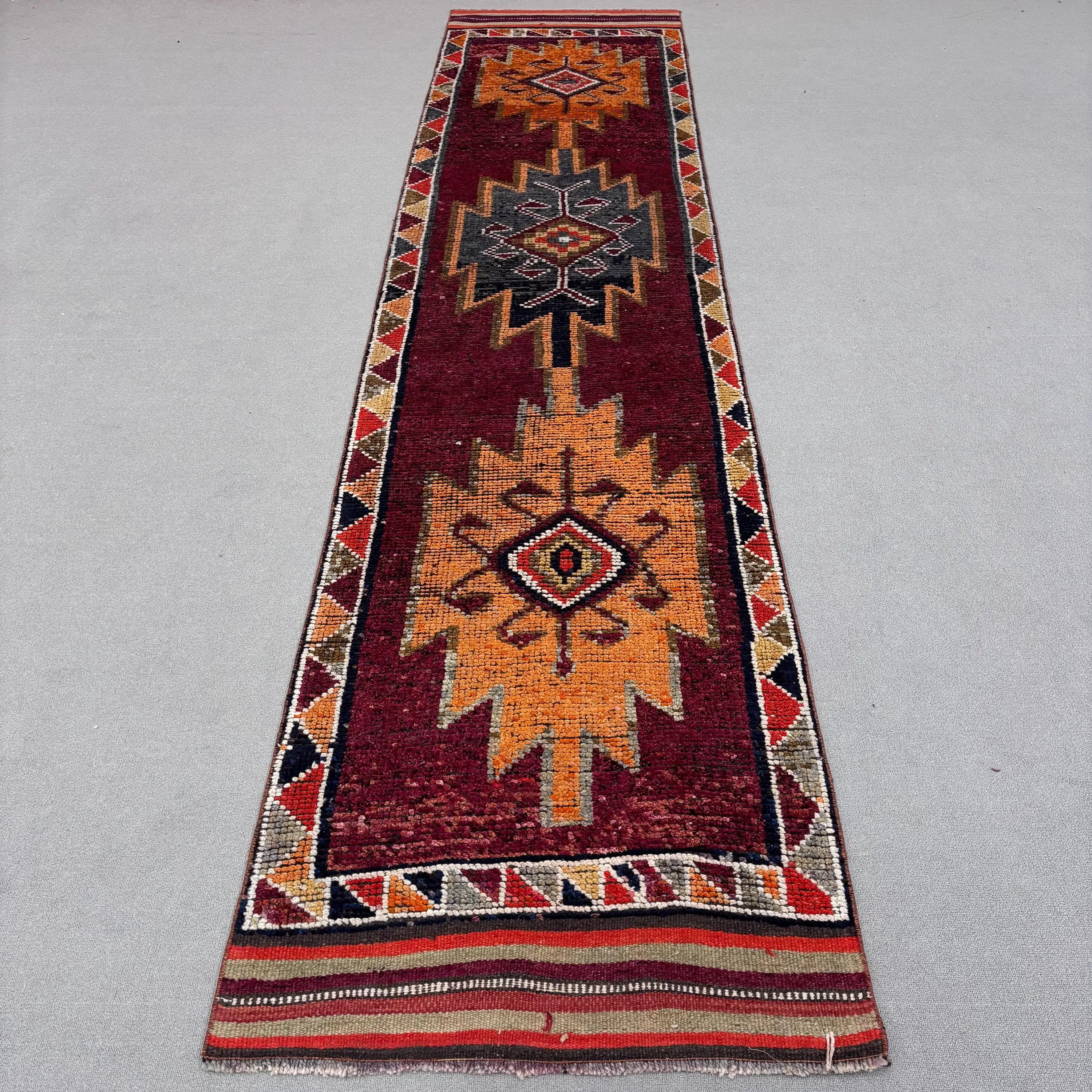 Turkish 2.7x12.3 ft Runner Rug, Vintage Rug, Herki Red Southwestern Rug - 1